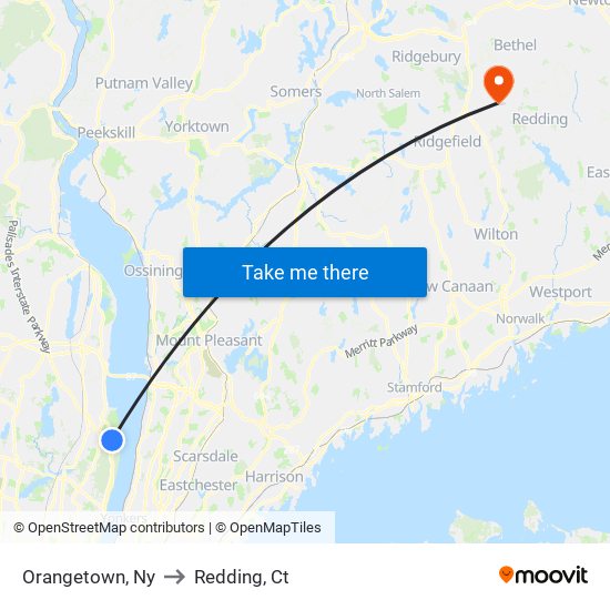 Orangetown, Ny to Redding, Ct map