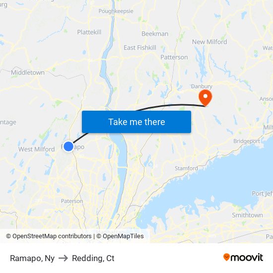 Ramapo, Ny to Redding, Ct map