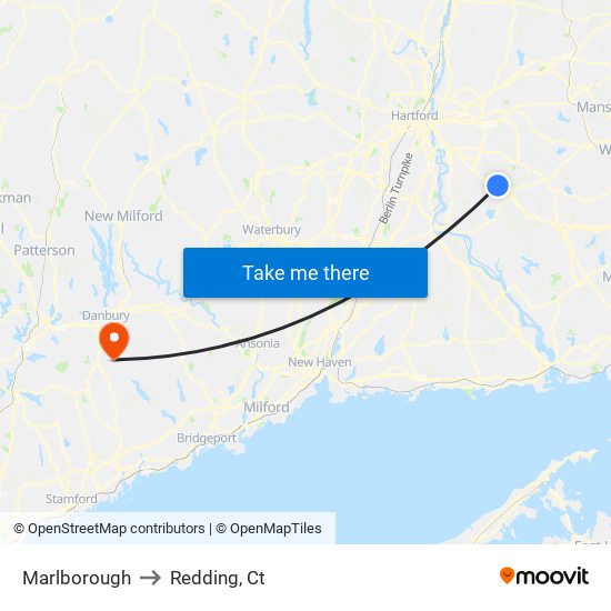 Marlborough to Redding, Ct map