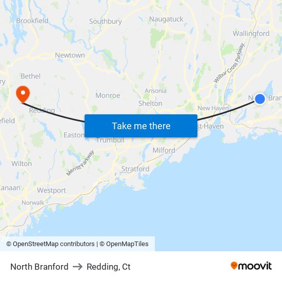 North Branford to Redding, Ct map