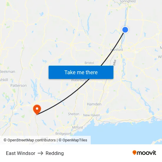 East Windsor to Redding map