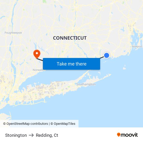 Stonington to Redding, Ct map