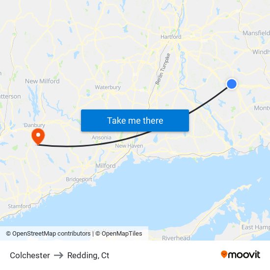 Colchester to Redding, Ct map