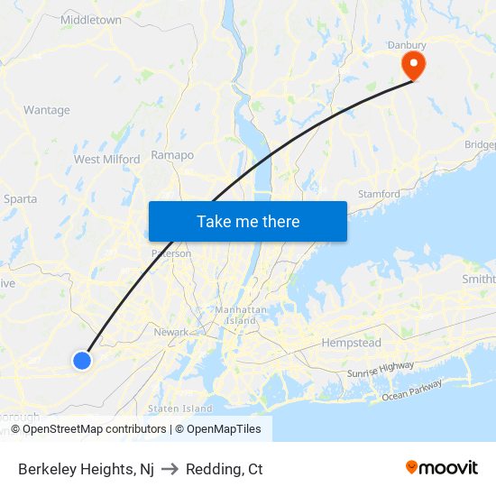 Berkeley Heights, Nj to Redding, Ct map