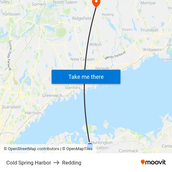 Cold Spring Harbor to Redding map