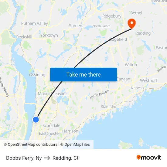 Dobbs Ferry to Redding, Ct map