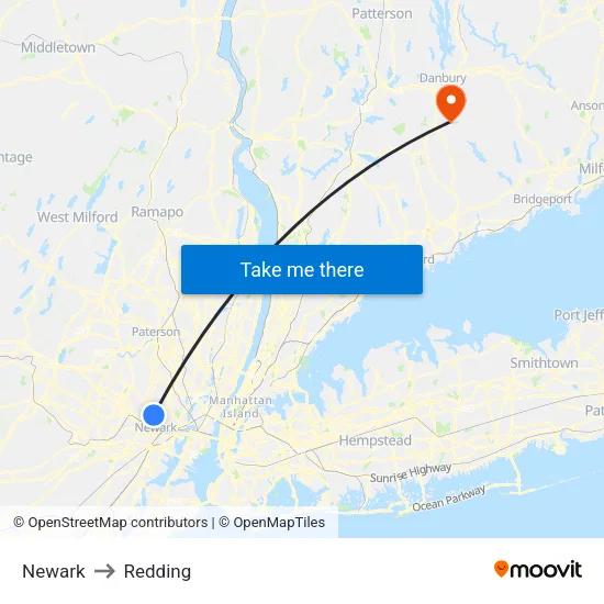 Newark to Redding map