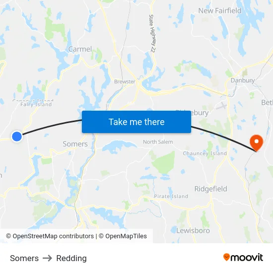 Somers to Redding map