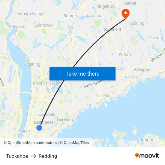 Tuckahoe to Redding map
