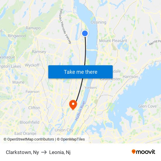 Clarkstown, Ny to Leonia, Nj map