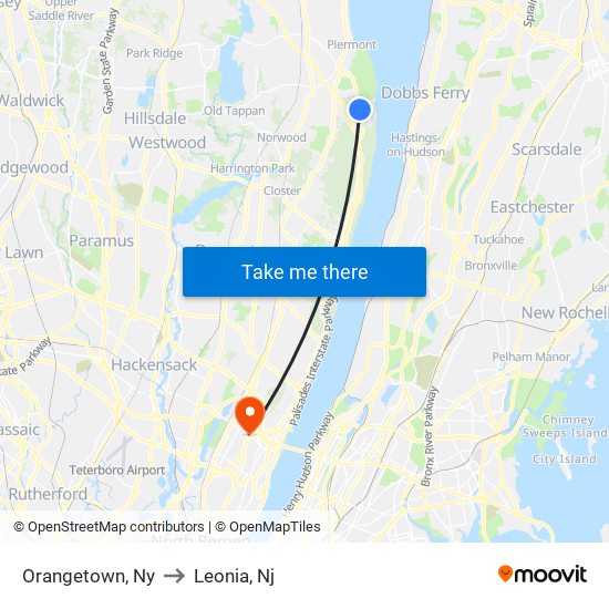 Orangetown, Ny to Leonia, Nj map