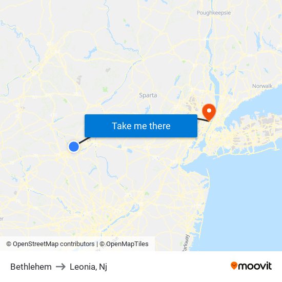 Bethlehem to Leonia, Nj map