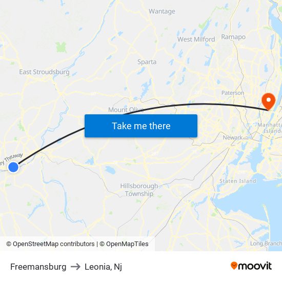 Freemansburg to Leonia, Nj map