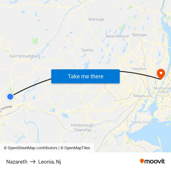 Nazareth to Leonia, Nj map