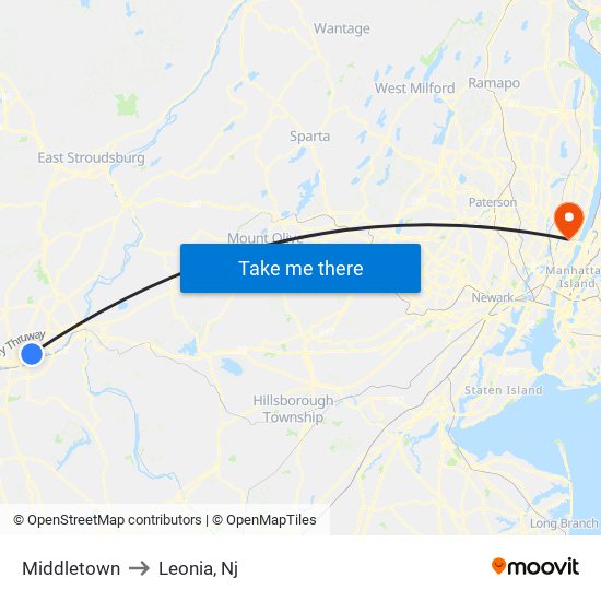 Middletown to Leonia, Nj map