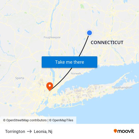 Torrington to Leonia, Nj map