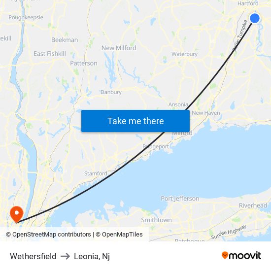 Wethersfield to Leonia, Nj map