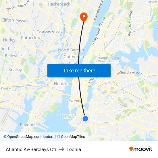 Atlantic Av-Barclays Ctr to Leonia map