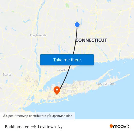 Barkhamsted to Levittown, Ny map