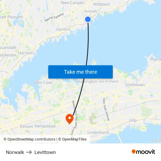 Norwalk to Levittown map
