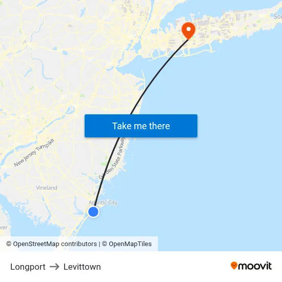 Longport to Levittown map