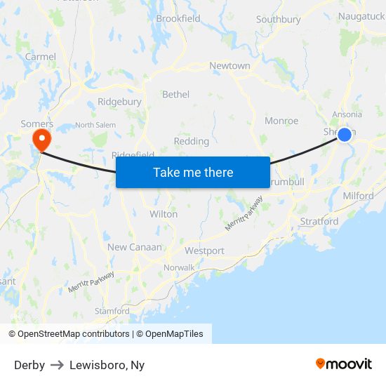 Derby to Lewisboro, Ny map