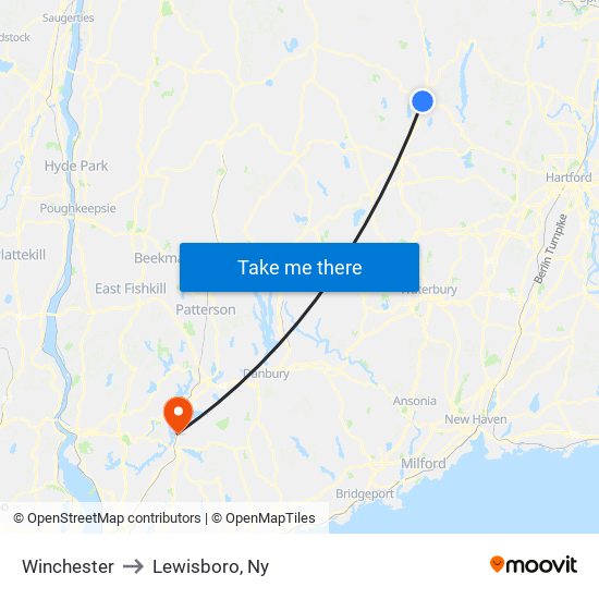 Winchester to Lewisboro, Ny map