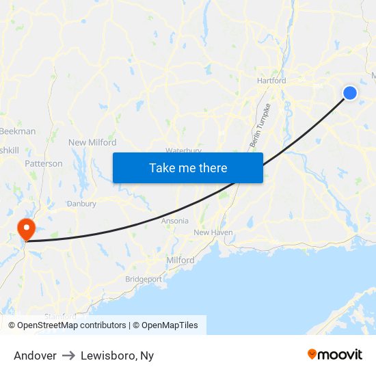 Andover to Lewisboro, Ny map