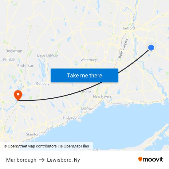 Marlborough to Lewisboro, Ny map