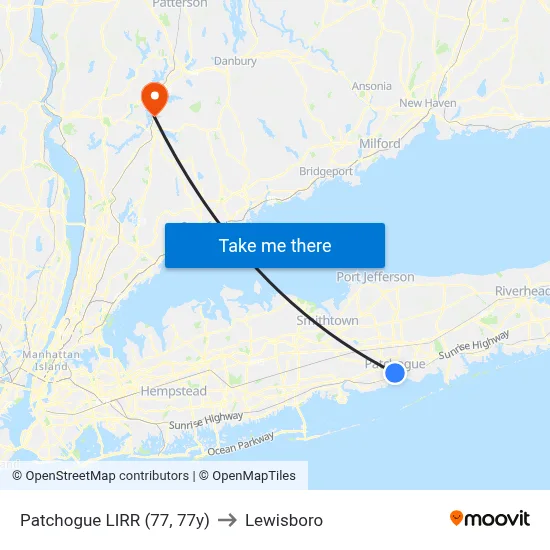 Patchogue LIRR (77, 77y) to Lewisboro map