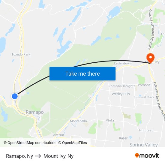 Ramapo, Ny to Mount Ivy, Ny map