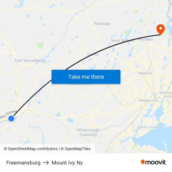 Freemansburg to Mount Ivy, Ny map