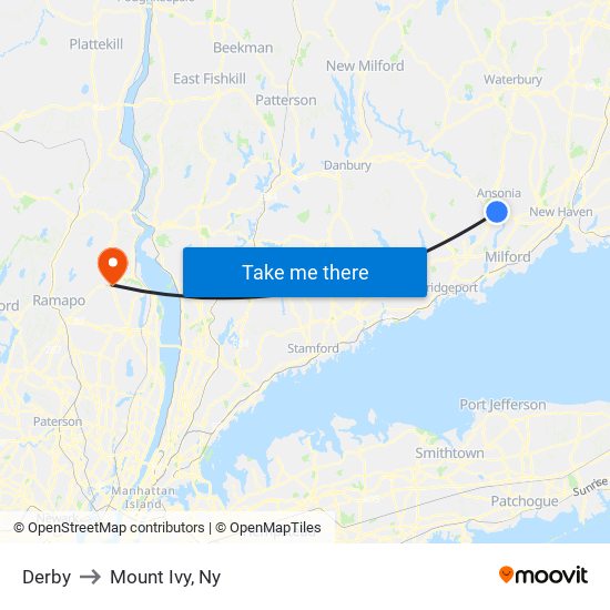 Derby to Mount Ivy, Ny map