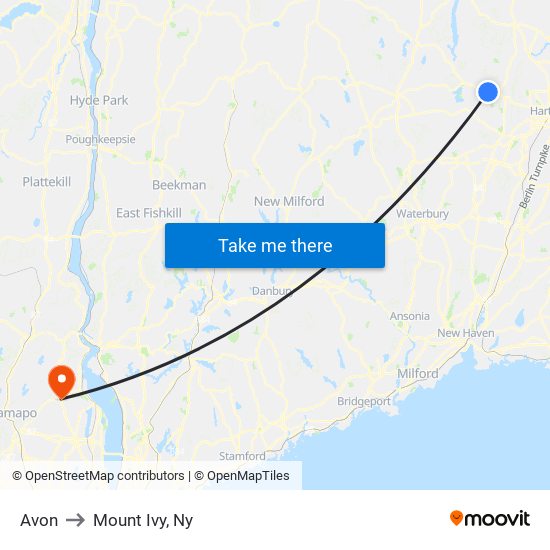 Avon to Mount Ivy, Ny map