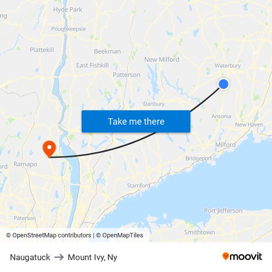 Naugatuck to Mount Ivy, Ny map