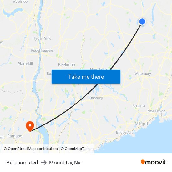 Barkhamsted to Mount Ivy, Ny map