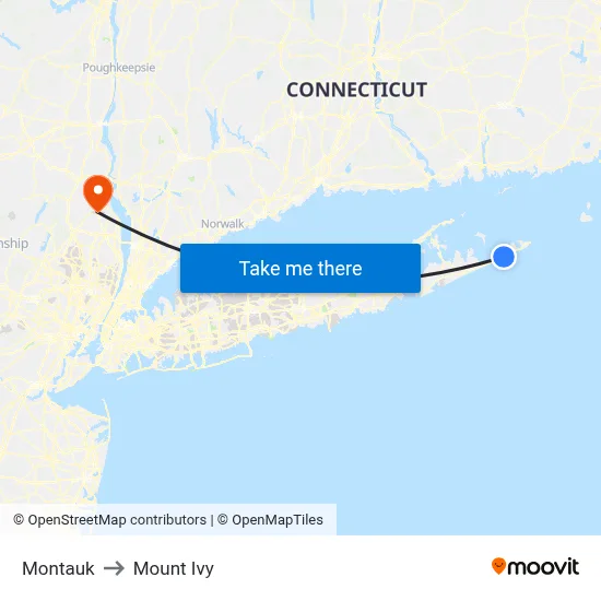 Montauk to Mount Ivy map