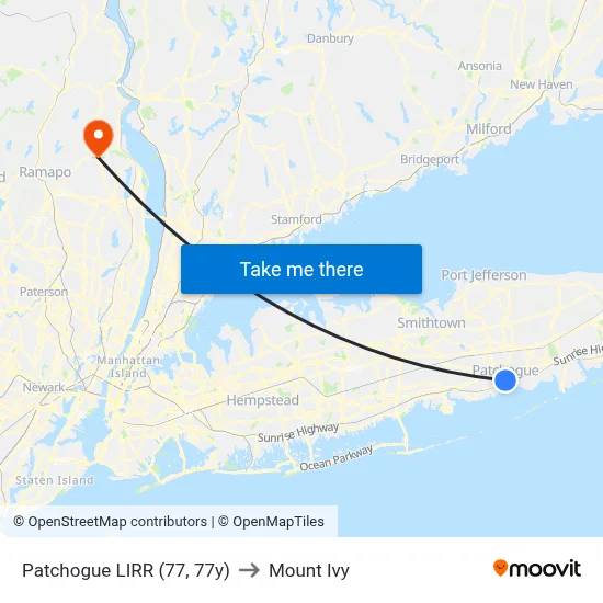 Patchogue LIRR (77, 77y) to Mount Ivy map