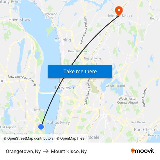 Orangetown, Ny to Mount Kisco, Ny map