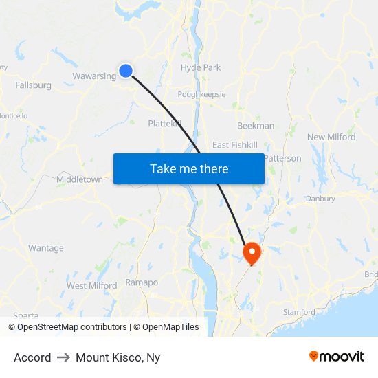 Accord to Mount Kisco, Ny map