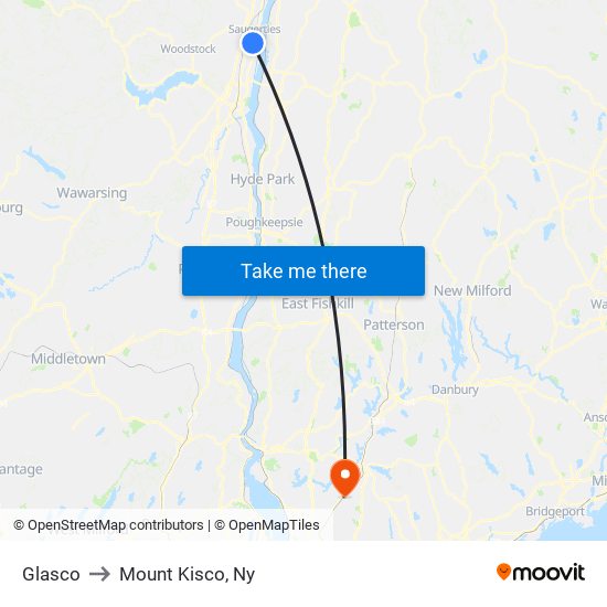 Glasco to Mount Kisco, Ny map