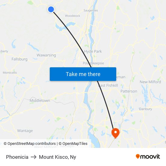 Phoenicia to Mount Kisco, Ny map