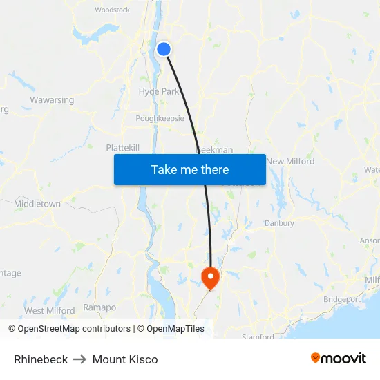 Rhinebeck to Mount Kisco map