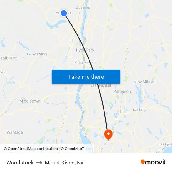 Woodstock to Mount Kisco, Ny map