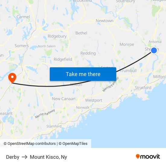 Derby to Mount Kisco, Ny map