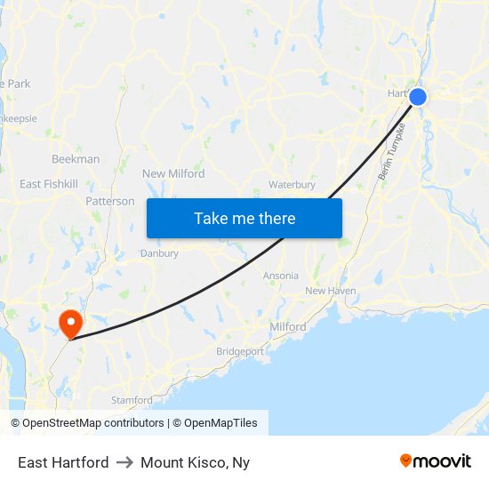 East Hartford to Mount Kisco, Ny map