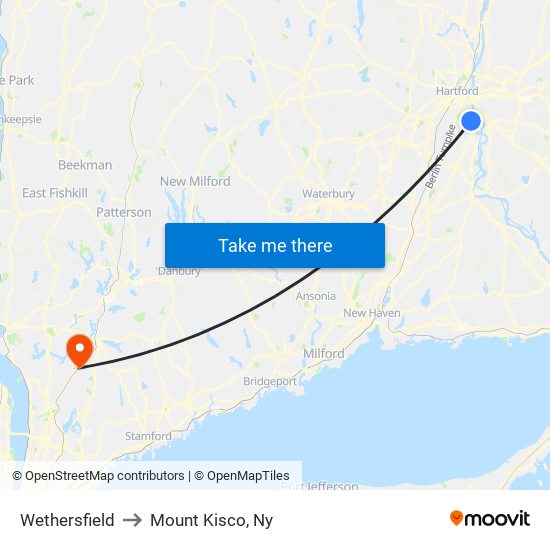 Wethersfield to Mount Kisco, Ny map