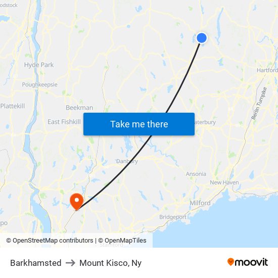 Barkhamsted to Mount Kisco, Ny map