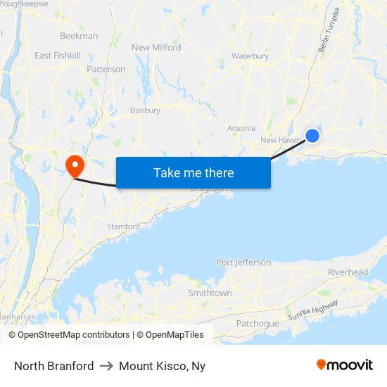 North Branford to Mount Kisco, Ny map