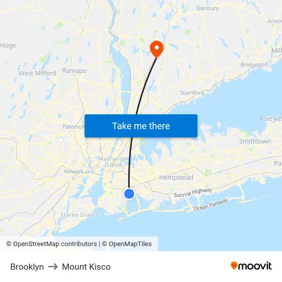 Brooklyn to Mount Kisco map